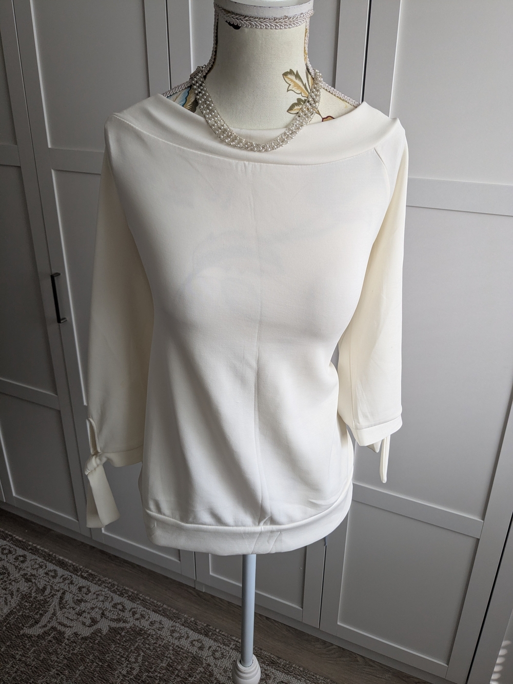 Dynamite Cream Boatneck Tie-Cuff Sweatshirt